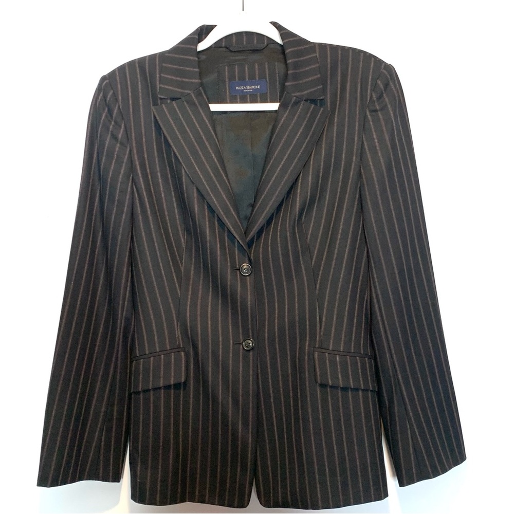 Piazza Sempione Women’s Black Pinstripe Wool Blend Blazer Jacket